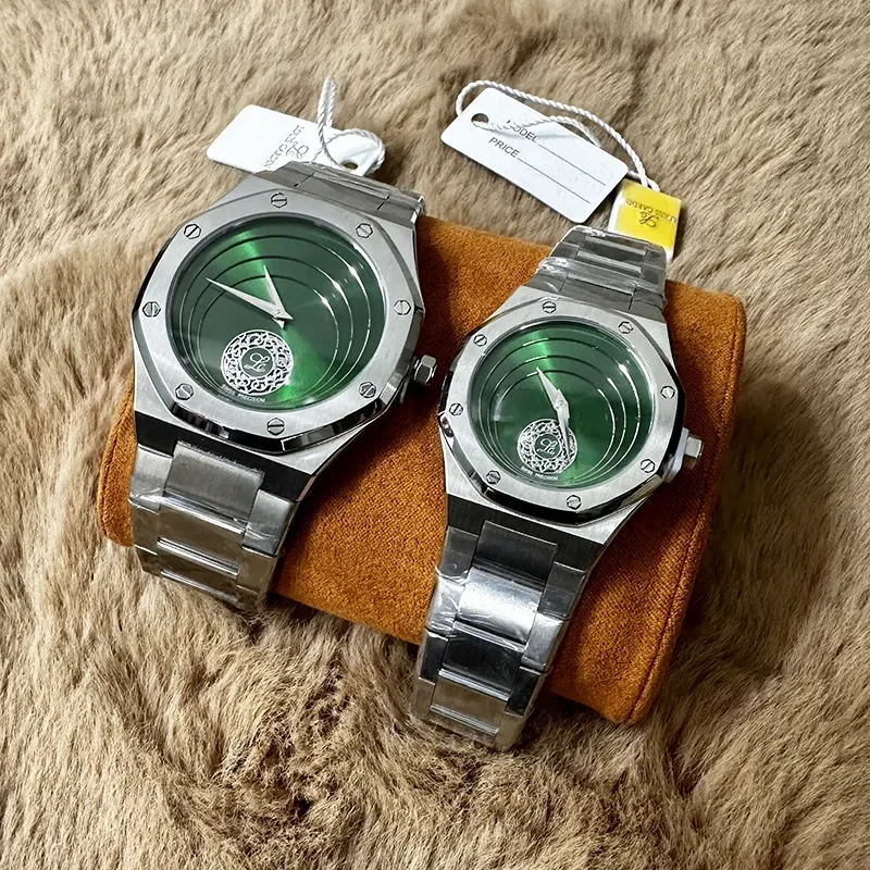 Louis Cardin Green Dial Silver-tone Couple Set- 1844G/8844L